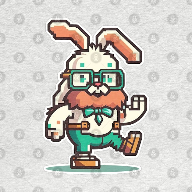 Cute happy kawaii 8-bit 16-bit pixel easter rabbit bunny by Quixar